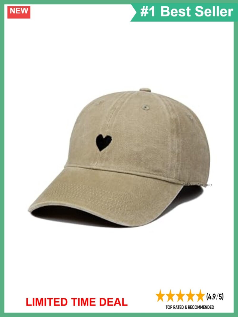 Washed Cotton Dad Hat Embroidered Heart Adjustable Baseball Cap